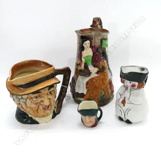 LARGE BURLIEGH WARE JUG + 3 VINTAGE TOBY JUGS