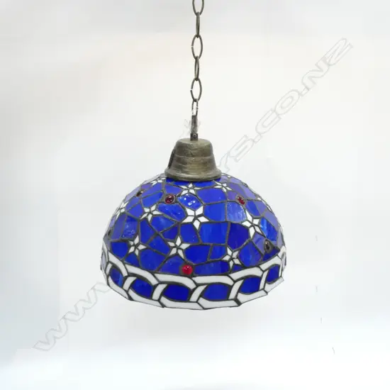 BLUE LEADLIGHT GLASS CEILING LIGHT SHADE