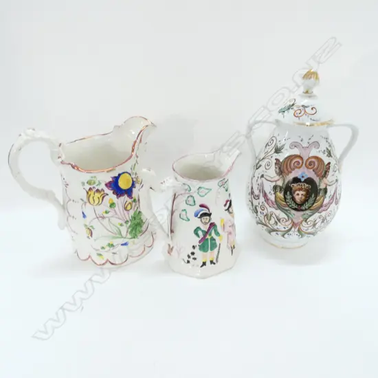 PR LUSTRE JUGS + PAINTED LIDDED VASE H. 250MM