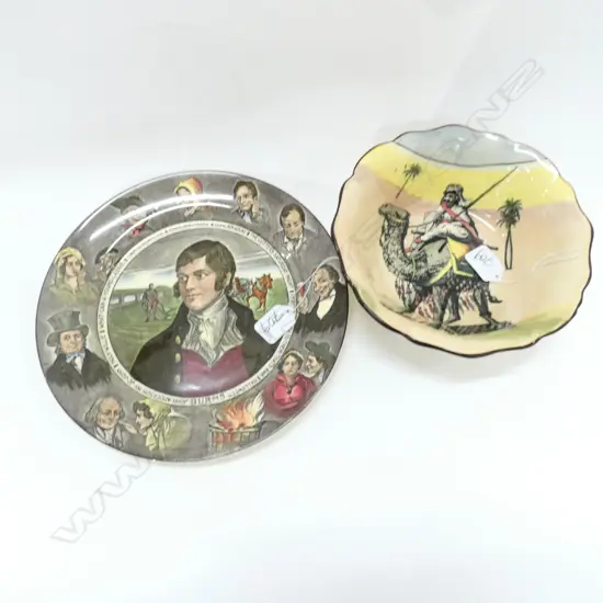 2 X R/DOULTON PIECES, 1 ROBBIE BURNS PLATE 260MM, DESERT SCENE BOWL, D 210MM