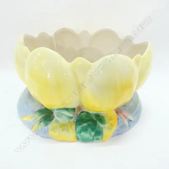 CLARICE CLIFFE LILY VASE, YELLOW, H.130mm