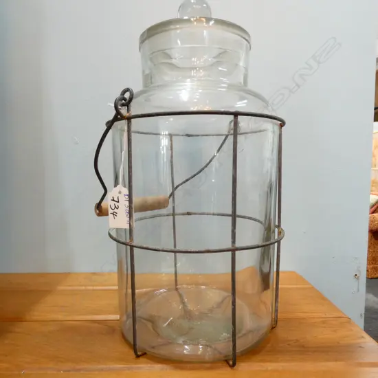 GLASS LIDDED STORAGE JAR WIRE SWING HANDLE FRAME
