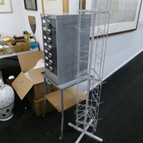 MULTI DRAWER FILER & METAL TROLLEY ON CASTERS