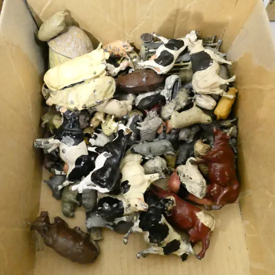 COLLECTION OF LEAD FARM ANIMALS; SHEEP, COWS, FENCES ETC; J. HILL & CO, ETC