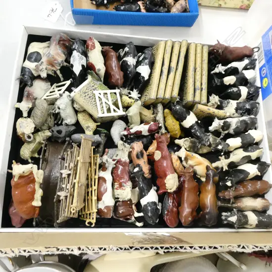 COLLECTION OF LEAD FARM ANIMALS; COWS, BULLS, SHEEP, FENCES ETC; J. HILL & CO, ETC