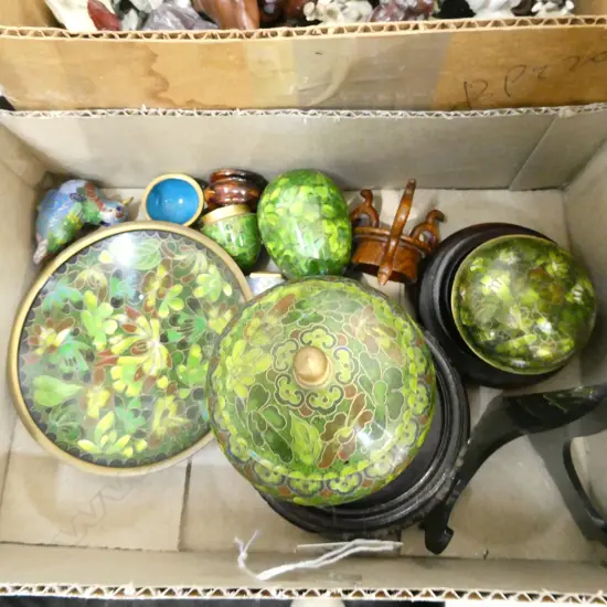 ASSORTED SMALL CLOISSONNE PIECES, GREEN TONES