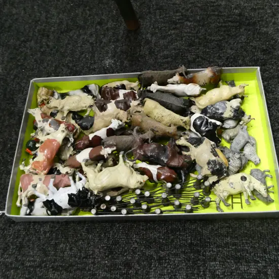 COLLECTION OF LEAD FARM ANIMALS; COWS, BULLS, SHEEP, FENCES ETC; J. HILL & CO, ETC