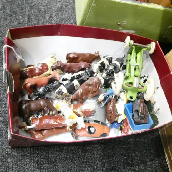 COLLECTION OF SMALL SCALE LEAD FARM ANIMAL TOYS; J. HILL & CO, ETC