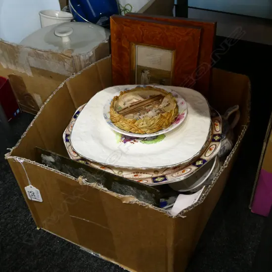 BOX OF ASSORTED STONEWARE ETC