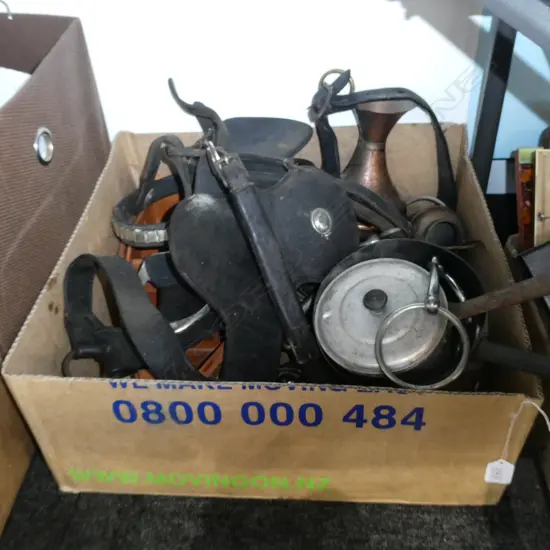 BOX LOT HORSE EQUIPMENT ETC