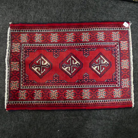 #92A PERSIAN TORKAMAN HAND KNOTTED ALL WOOL RUG 800 X 560MM