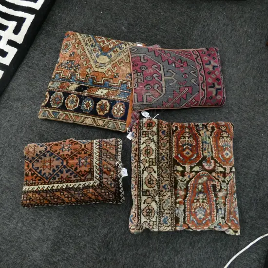 4 TURKISH RUG CUSHIONS 450MM SQ SOME WITH FAULTS