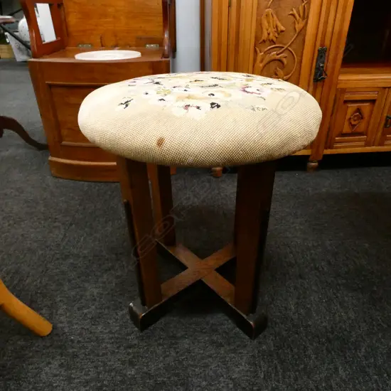 AN OAK EMBROIDERED TOPPED STOOL H480 MM