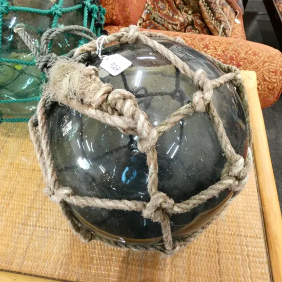 OLD LARGE GLASS FISHING FLOAT WITH NETTING Dia.300mm