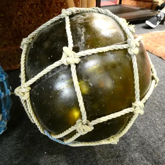 OLD LARGE GLASS FISHING FLOAT WITH NETTING Dia.380mm