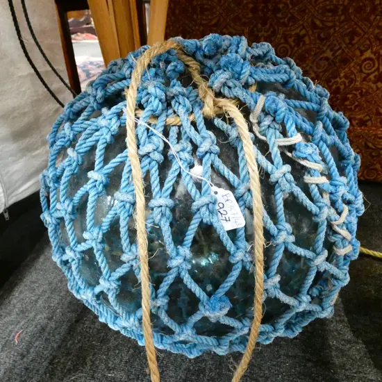 OLD LARGE GLASS FISHING FLOAT WITH NETTING Dia.400mm