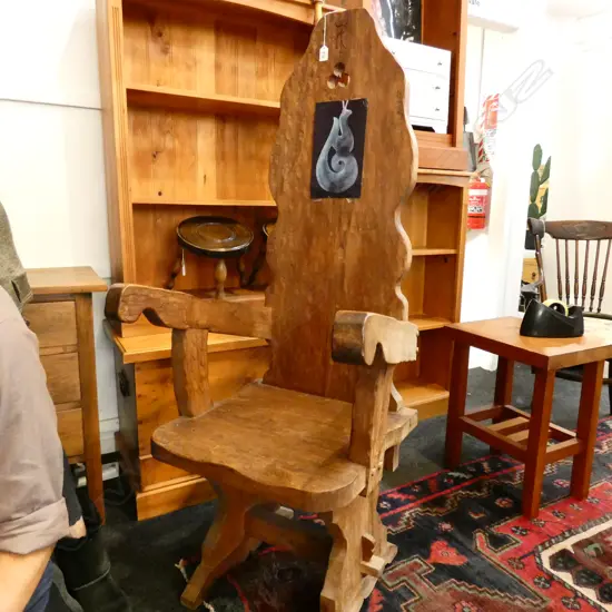 CARVED WOODEN CHAIR H. 1475MM