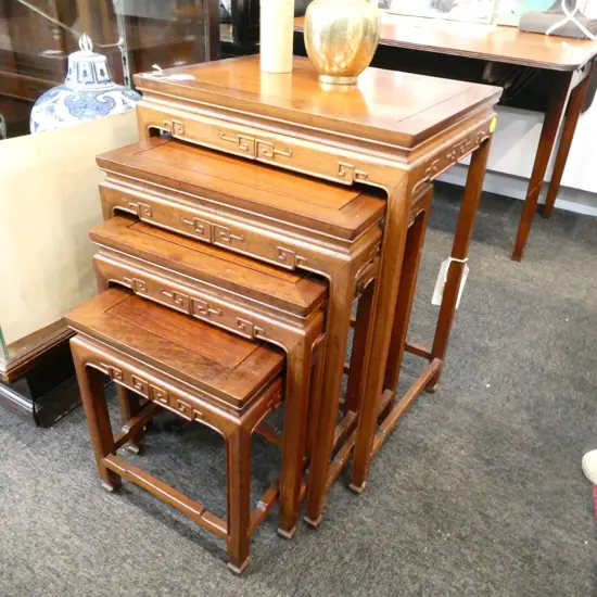 4 ORIENTAL NESTING TABLES W. 480MM