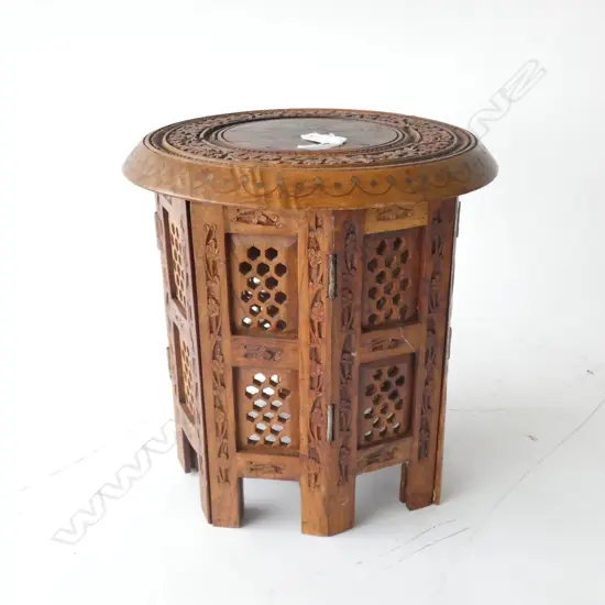 VINTAGE INDIAN SMALL CARVED & INLAY SIDE TABLE