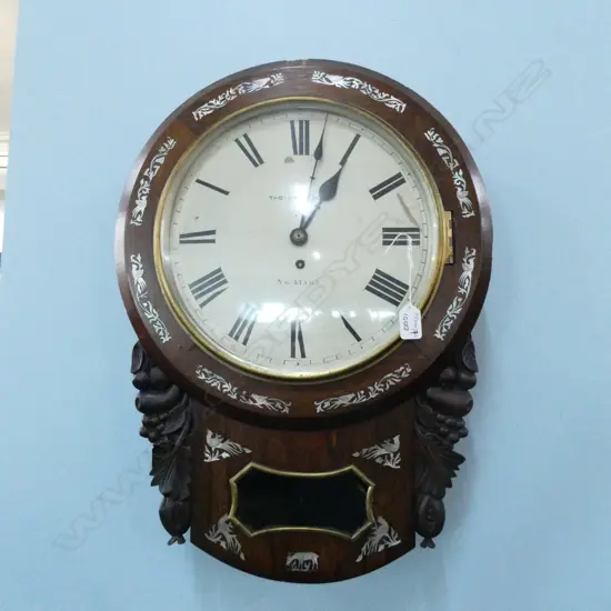 19thC ROSEWOOD CASED DROP DIAL CLOCK, SIGNED THOMAS McCREADY, AUCKLAND
