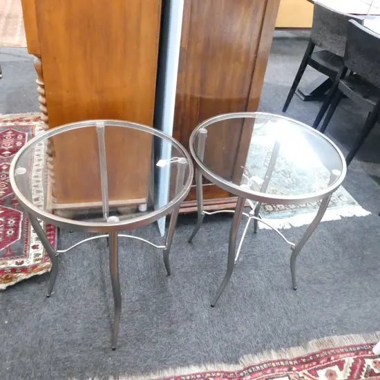 PAIR OF 'PARISENNE' GLASS SIDE TABLES H. 635MM