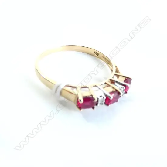 9ct RUBY? & DIAMOND BRIDGE RING