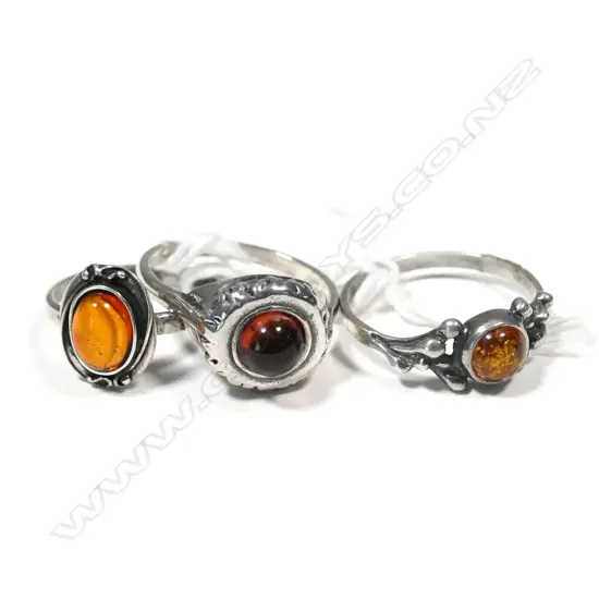 3 STG SILVER AMBER RINGS