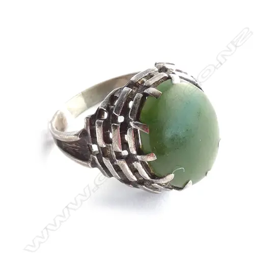 VINTAGE SILVER & NEPHRITE RING MULTI BAR MOUNT