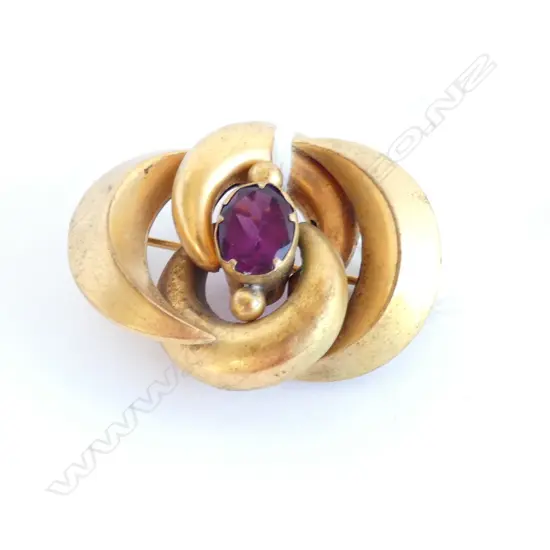 Pinchbeck and  faux Amethyst (?) Brooch - Antique