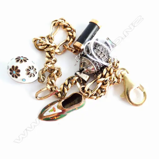 SILVER GILT & ENAMEL CHARM BRACELET 4 CHARMS