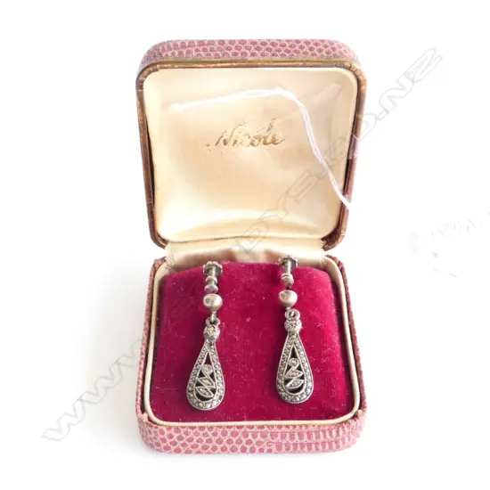 PAIR SILVER MARCASITE EARRINGS - BOXED