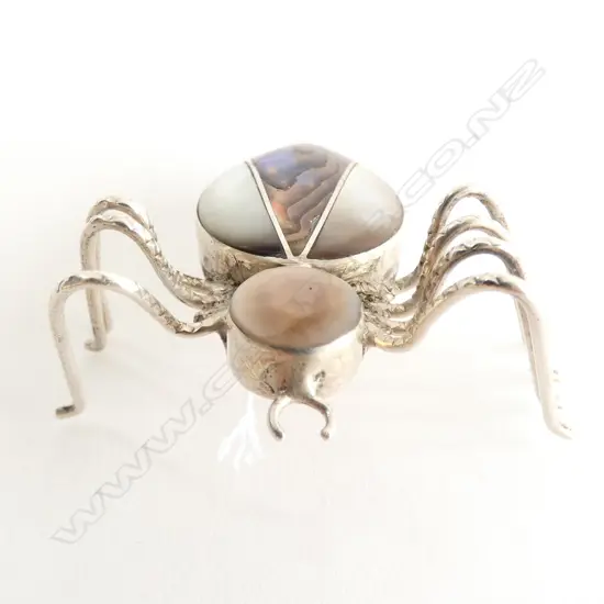 SILVER/PAUA/MOTHER OF PEARL SPIDER BROOCH (ONE LEG MISSING)