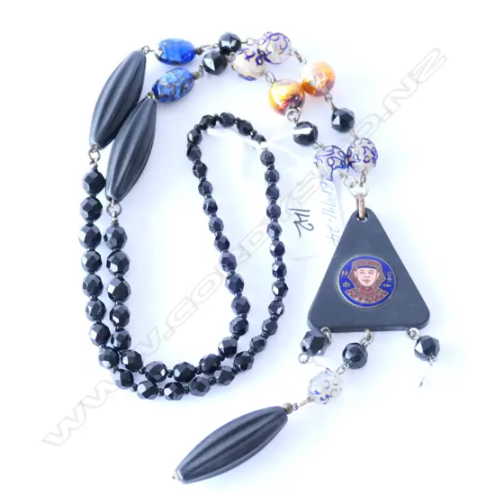 ART DECO EGYPTIAN & MURANO TYPE GLASS BEAD FLAPPERS NECKLACE