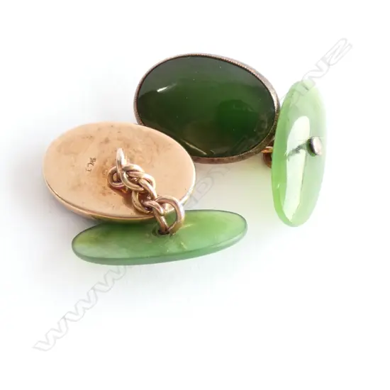 PAIR 9CT ROSE GOLD AND POUNAMU CUFFLINKS