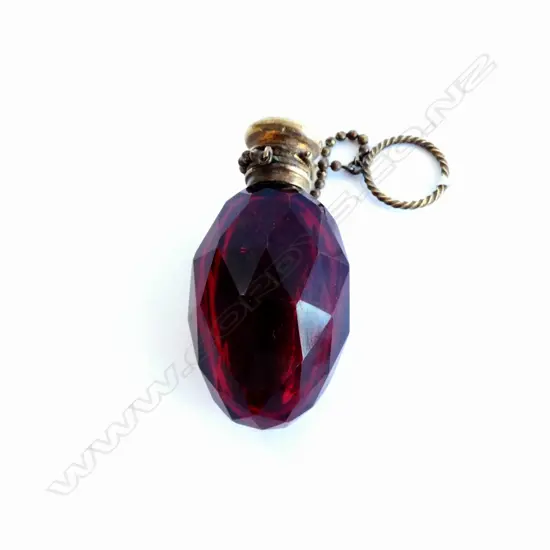 c1900 FACETTED RUBY GLASS FINGER SCENT BOTTLE