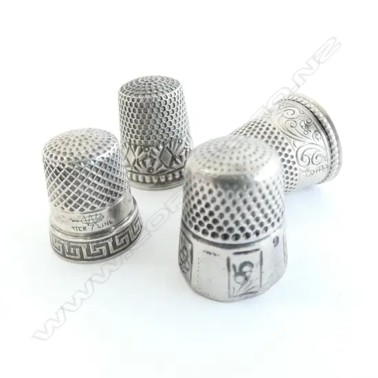 4 ANTIQUE  SILVER THIMBLES DIFFERENT DESIGNS