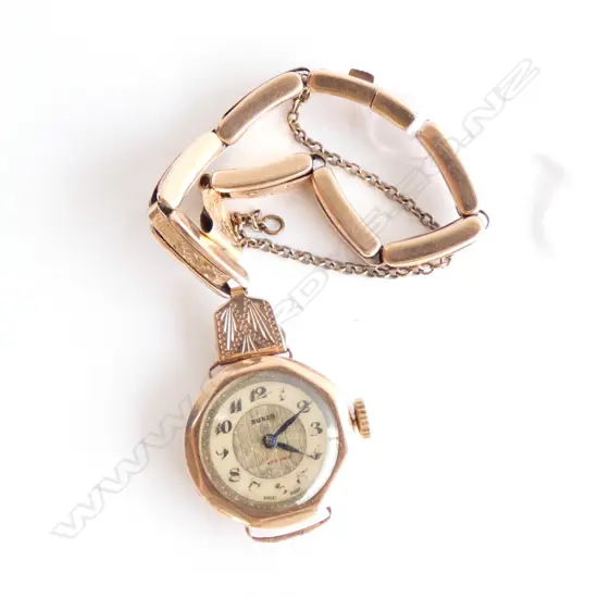 9CT ROSE GOLD WATCH (8.97 including movement)  AND STRAP (6.39gm)