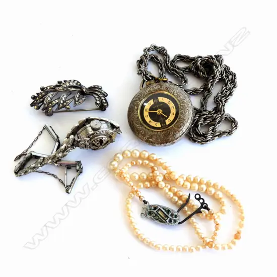 SILVER MARCASITE WATCH & BROOCH + WATCH ETC...