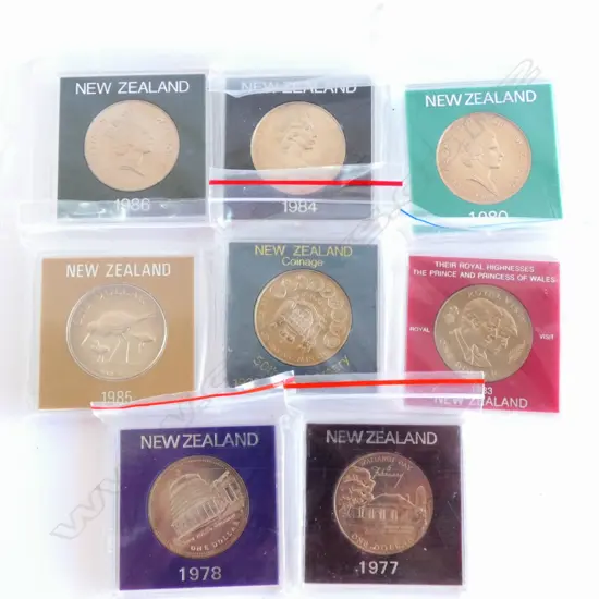 SEVEN NZ DOLLAR COMMEMORATIVE COINS '77/'78 - '80/83 - '86 & '83 CHARLES & DI