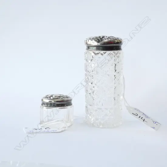 2 SILVER TOPPED VANITY JARS. BIRM. 1899 & 1901...
