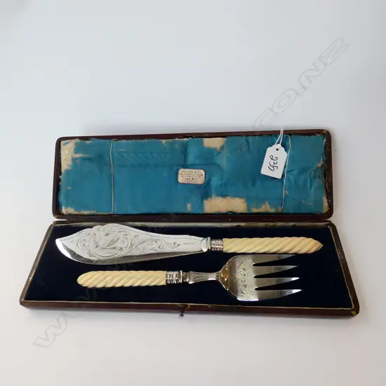 ANTIQUE IVORY & EP CASED FISH SERVERS