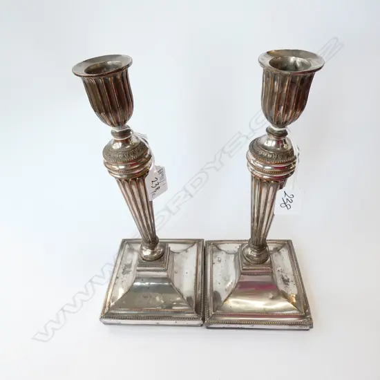 PR VICTORIAN SILVER OVER COPPER CANDLESTICKS H. 290MM