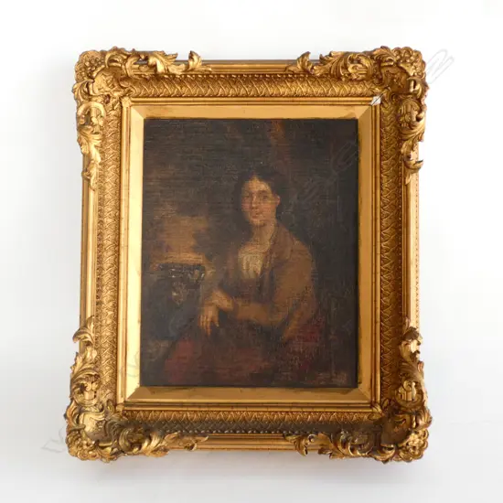 18thC GILT FRAMED PORTRAIT OIL ON BOARD 380 X 335MM