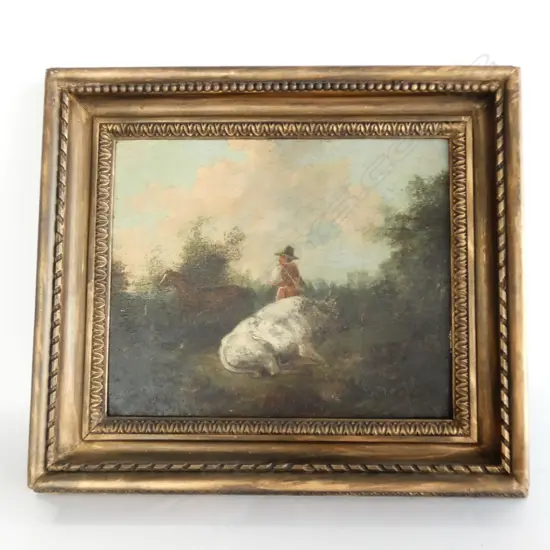 FRENCH RURAL SCENE, OIL ON OAK PANEL, ATTRIBUTED TO CONSTANT TROYON (1810-1865) 340 x 280mm