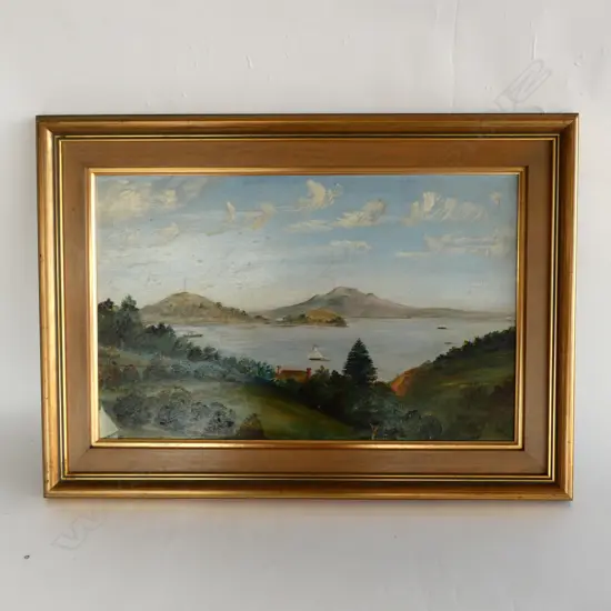 ARTIST UNKNOWN EARLY OIL OF AUCKLAND HARBOUR 470 X 300MM IMAGE