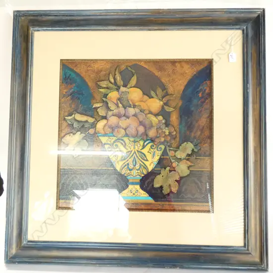 KAREL BURROWS, STILL LIFE 'FIGS IN MOROCAN BOWL, ACRYLIC ON PAPER, SIGNED. 530 x 530mm IMAGE