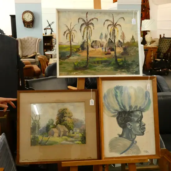 3 SIGNED ARTWORKS, 2 W/C & OIL 380 X 480MM