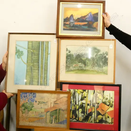 5 ASST ARTWORKS; ROSS FRASER, PRINT, 2 W/C & 'YOUNG KAURI' PASTEL, JACQUELINE ? 385 X 310MM IMAGE