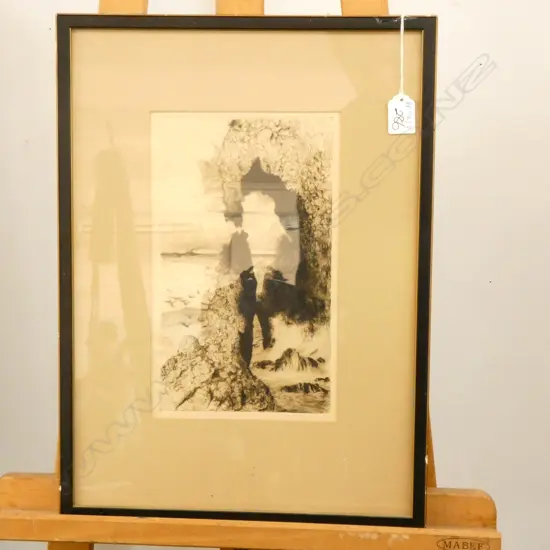 TREVOR LLOYD? ETCHING ROCKY COASTAL SCENE 160 X 275 IMAGE SIZE