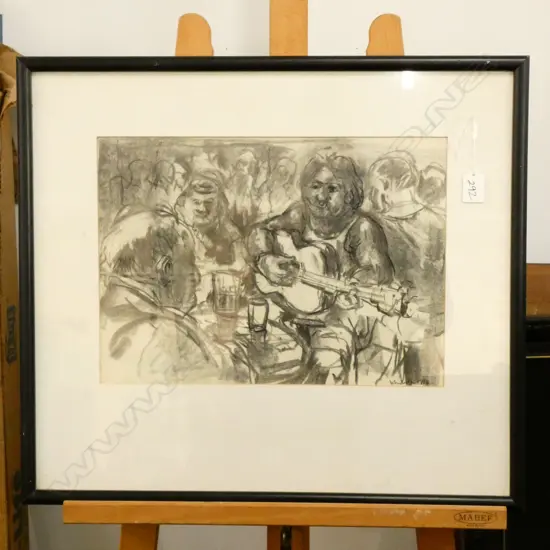 GREG WHITECLIFFE CHARCOAL GUITAR PLAYER IN TAVERN